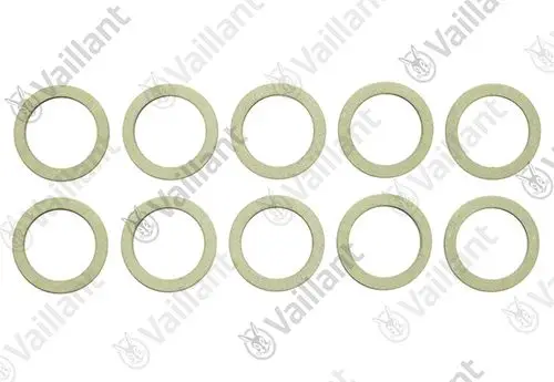 Zehn graue Rechteckdichtringe von Vaillant in einem gleichmäßigen Layout angeordnet. Sie bestehen aus einem flexiblen Material mit rundem Innendurchmesser.